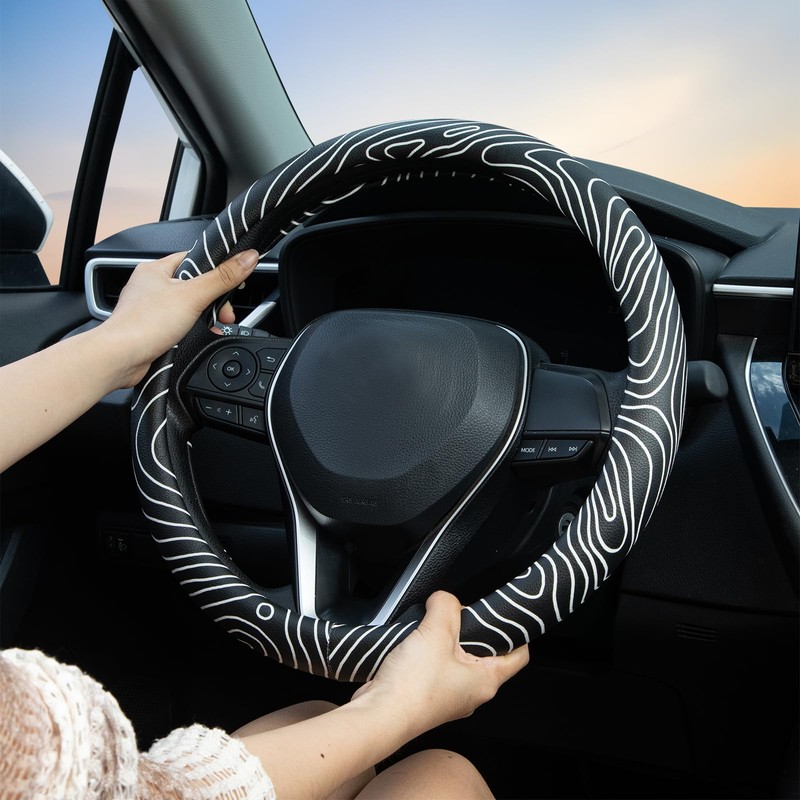 Topography Steering Wheel Cover Auto Leather Steering Wheel Protector, Anti-Slip,