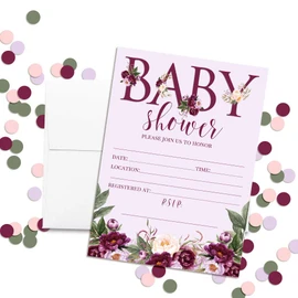 Purple Peony Watercolor Floral Baby Sprinkle Baby Shower Invitations, 20 5"x7" Fill In Cards with Twenty White Envelopes by AmandaCreation