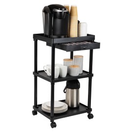 Mind Reader All Purpose Rolling Cart, Printer Cart, Utility Cart, Kitchen Cart, Coffee Cart, Microwave Cart, Bathroom Cart, 3 Tier, Black with Free Condiment Organizer