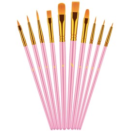 Paint Brush Set, 10 Pcs Paint Brushes for Acrylic Painting, Round Pointed Tip Detail Small Paint Brush for Oil Watercolor Canvas Face Body Boards Rock, Kids Adult Drawing Arts Crafts Supplies, Pink