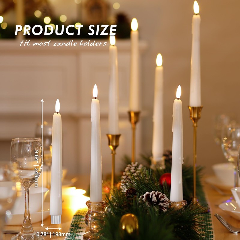 AFINETH Flameless Taper Candles with Two Rmote, 9.6" Dripless Battery