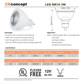 CBconcept UL-Listed MR16 GU5.3 LED Bulbs, 2-Pack, 5 Watt, Dimmable 500 Lumen, Green, 36°Beam Angle, 12V, 50W Halogen Equivalent, Recessed/Landscape LED Lighting | Designed in San Francisco