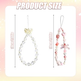 YSUY 2Pcs Cute Phone Charm Wrist Strap, Pearl Bow Crystal Flower Phones Charms, Pink Stylish Phone Chain, Anti-Lost Lanyard Handmade Phones Bracelet Strap, Adorable Charms for Women Girls