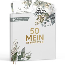 My 50th Birthday Guest Book with Wine Labels - Memory Book Eucalyptus Look Gift for Family & Friends to Fill in No Questions - Blank Hardcover 72 Pages (50 My Birthday, 21 x 21 cm)