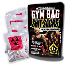 Gym Bag Sh*t Sacks 5 Pack Funny Gym Gags for Trainers Workout Gags for Men Silly Stocking Stuffers for Health Nuts Funny Poop Gags Gym Bags Poop Sacks Sht Gags Biohazard Bags Gym Bodybuilding Jokes