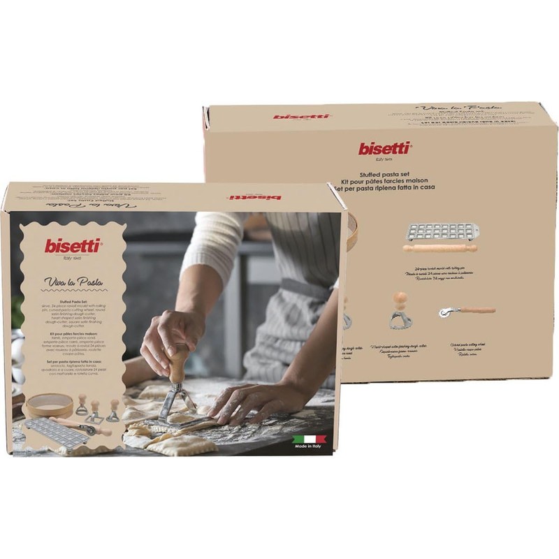 Bisetti 7 Piece Complete Pasta Kit for Ravioli Including: Rolling