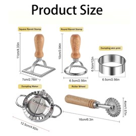 Ravioli Stamp Maker Cutter with Roller Wheel Set of 5, Wooden Handle Ravioli Maker Cutter with Roller Wheel, Pasta Press Wheel Dumplings Maker Tools
