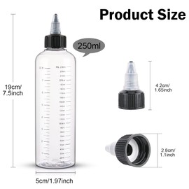 Cosywell Applicator Bottle for Hair 8.5oz 2 Pack Hair Squeeze Bottles with Graduated Scale Hair Dye Applicator Bottle Twist-On Top Tip Cap Empty Plastic Hair Color Oil Bottle