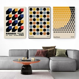 Generic Bauhaus Wall Art - Set of 3 Framed Canvas Prints - A2 (61cm x 41cm) - Ready to Hang