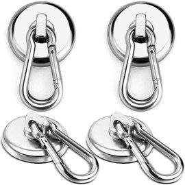 E BAVITE Magnetic Hooks,100LBS Strong Heavy Duty Neodymium Magnet Hooks with Swivel Carabiner Hook,Great for Your Kitchen,Refrigerator and Other Magnetic Surfaces(4 Pack), Silvery