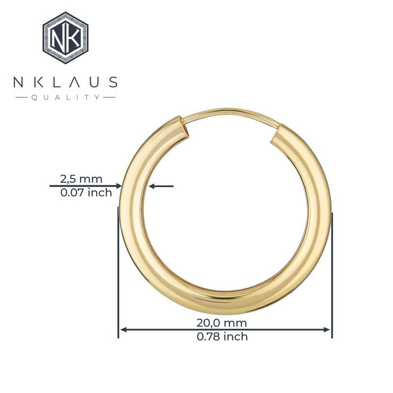 NKlaus 2563 Single Hoop Earrings 925 Sterling Silver Gold-Plated 2.5