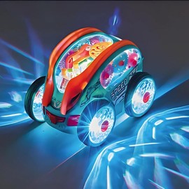 xinrongda Dynamic Gear Powered Car for 3 year old Kids, Car Toys for 2 Year Old Boy, Light Up Toys Transparent Electric Bump and Go Toy Cars with Flashing Lights and Music Gifts