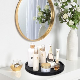 Black Wood Lazy Susan Cabinet Turntable Bathroom Vanity Organizer Tray Decor Wooden Lazy Susan for Dining Table Top Kitchen Sink Countertop Cupboard Round Large Lazy Susan Rotating Spice Storage Rack