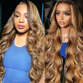 24 Inch 4/27 Ombre Body Wave Human Hair Wig For Black Women,13x4 Highlight HD Lace Front Wigs Human Hair Pre Plucked With Baby Hair,Brazilian Honey Blonde Wig Human Hair Colored Wigs