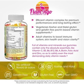 Flamingo Supplements Multivitamin Gummies | Vegan Friendly, Kosher Halal NO Gluten or Gelatin, no GMO| for Men, Women & Kids| 3 Natural Flavors | Vita