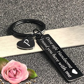 SSLBeryl Drive Safe Keychain Gifts for Boyfriend Valentines Day Anniversary Birthday Gifts for Him Husband Keychains for Men (P-black)