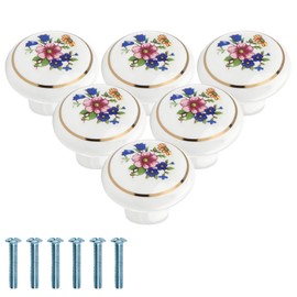 Brosay 6 Pcs Ceramic Cabinet Knobs Vintage Round Door Knobs Drawer Dresser Knob Pulls Handle with Screw for Kitchen Cupboards Bathroom Office Drawers Wardrobes (Flower)