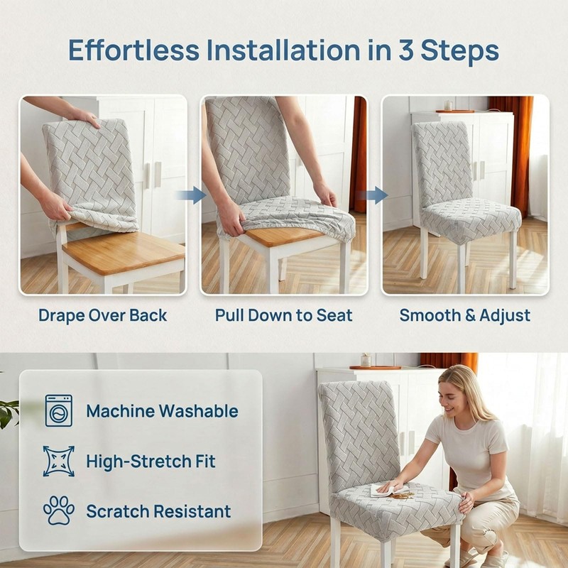 2PCS Dining Chair Covers, Thickened Jacquard Anti-Cat Scratch Stretch Dining