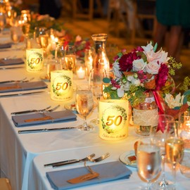 LOHAME Pack of 12 Lantern Table Decoration Golden Wedding Lanterns 50th Anniversary Woman Man Table Decoration Green Eucalyptus Schön DASS du da bist Gold Wedding Anniversary Party Decoration for