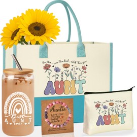 Aunt Mothers Day Gift, Birthday Gifts for Aunt From Niece Nephew, Auntie Gift Ideas Tote Bag Glass Cup, Cool Aunt Gift For Aunt To Be New Aunt, Pregnancy Announcement For Aunt