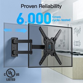 PERLESMITH PERLESMITH UL Listed Full Motion TV Wall Mount for Most 26-60 inch Flat Curved OLED 4K TVs up to 77lbs, Wall Mount TV Bracket with Swivel & Extension Arm, Tilt, Leveling, Max VESA 400x400mm, PSMFK12