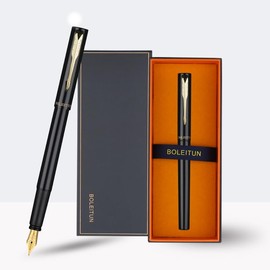 SAQIANG BOLEITUN Metal Fountain Pen Gift Set, Matte Black with Gold Trim, Heavyweight, Luxury Writing Instrument for Business Office