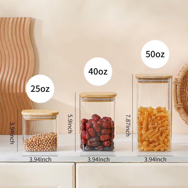 Homtop Glass Food Storage Containers with Lids 6 Pack(25oz/37oz/50oz), High