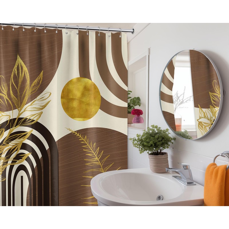 QGHOT Mid Century Modern Black and Brown Shower Curtain Boho