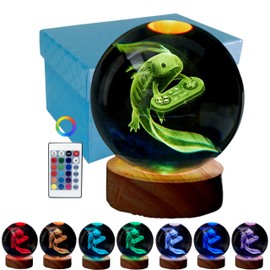 3D Axolotl Crystal Ball Night Light, Upgraded 3.15 Inch Gamepad Axolotl Lamp with LED Wooden Base, 16 Colors Change with Remote Control, Birthday Christmas Gifts for Friends (Axolotl - C)