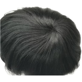 Tupé for hombre, tupé fino monofilamento, sistema de reemplazo de cabello humano, prótesis capilar, cabello negro natural.(7"X10")