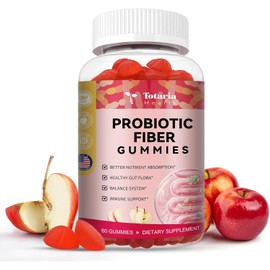 9-in-1 Probiotic Fiber Gummies for Adults & Teens 16G Fiber per Serving, Psyllium Fiber Supplement with 5 Billion CFU Bacillus Coagulans, Inulin, ACV for Digestive, Gut & Immune Wellness - 60 Gummies