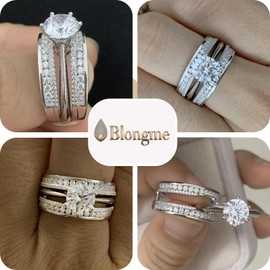 Blongme 2Ct Wedding Rings Sets for Women 925 Sterling Silver Bridal Rings Sets Ring Enhancer AAAAA Cubic Zirconia Round Cut Engagement Set Size 8