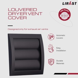 LIRAST 4 inch Outdoor Dryer Vent Cover Anthracite - ABS Plastic Exhaust Ventilation Grille with Built-in Screen and Automatic Louvres - HVAC Air Vents for Wall