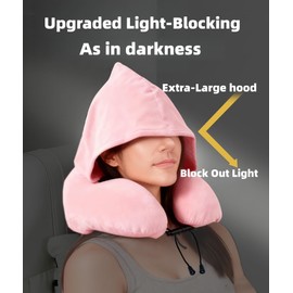 ILYISFMTY Travel Pillow with Large Hood Neck Pillow with Memory Foam Filling Hooded Travel Neck Pillow for Airplane with Removable Cover Block Out Light for Car Sleep Portable Plane Accessories