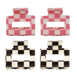 Chess Board Hair Clips for Women Cute Checker Claw Clip for Girls Hair Clips Claw Hair Accessories Small Size Black White Pink, 4 Pack