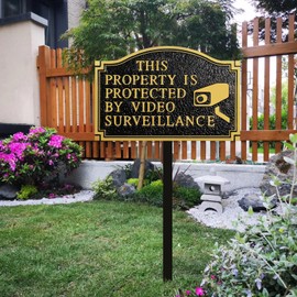 Morgtta Video Surveillance Signs, Home Security Camera - Thick and Sturdy Cast Material, Embossed Letters,11.5"×7.5" Heavy Duty Statement Plaque with 31.5" Stakes and Upgraded Stainless Screws