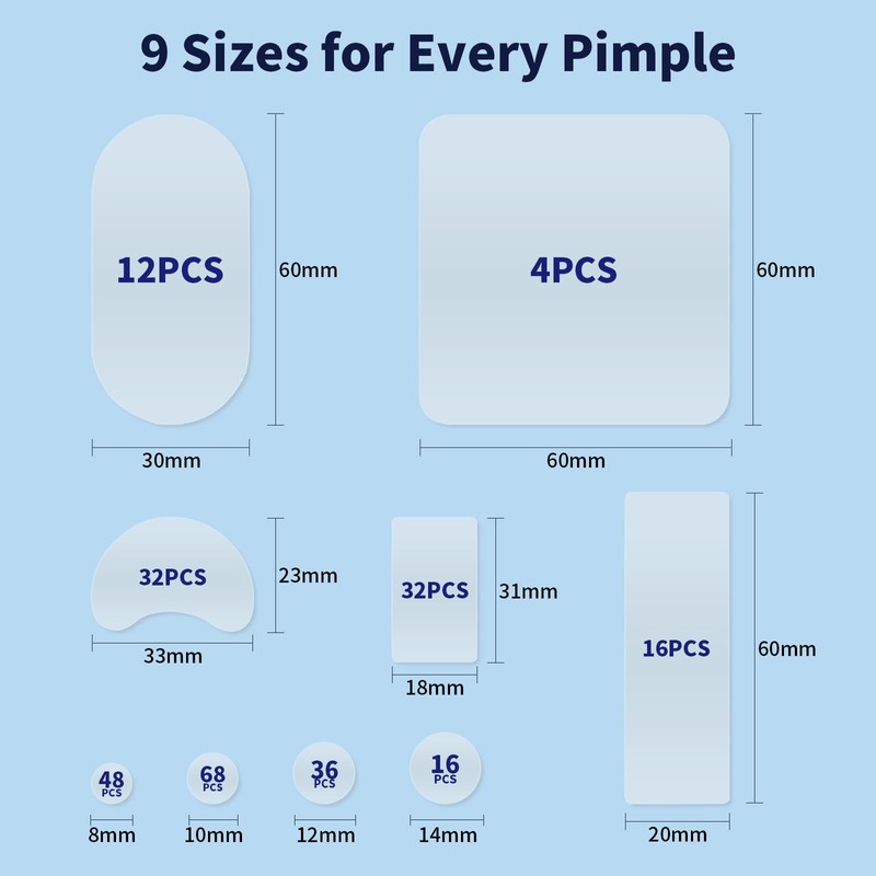 Large Pimple Patches for Face，9 Sizes XL Acne Patches，Big Hydrocolloid
