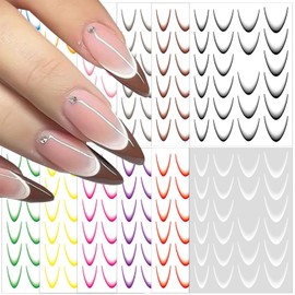 Calkkrer Pack of 12 Colourful French Line Nail Stickers, Gradient Nail Stickers, French Tip Nail Design Accessories, 3D Nail Stickers, Stripe Lines Nail Art Accessories