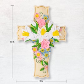 Bucilla, Floral Cross, Felt Applique Wall Hanging Kit, Perfect for Holiday DIY Needlepoint Arts and Crafts, 89650E