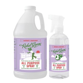 Rebel Green Natural 16 oz All-Purpose Cleaning Spray with 64 oz Refill Bottle - Plant-Based Multi-Surface Cleaner for Kitchen, Bath, Countertops and More - Lavender & Grapefruit Scent