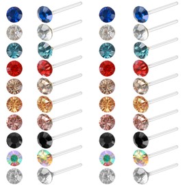 20 Pairs Plastic Post Earrings CZ Soft Earring Backs Multicolor Cubic Zirconia Stud Earrings with Plastic Post & Case for Sensitive Ears Women Party Decoration Gift 0.59 × 0.16 Inch