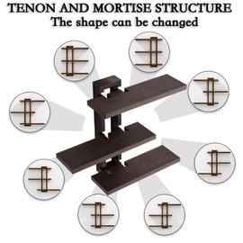 yaqew Variable Wood Floating Shelves Set of 4, Wall Cube Shelves 28.35" Max, Wall Shelves for Living Room Bedroom - Dark Walnut Color - 28.35" x 23" x 5.9" Max