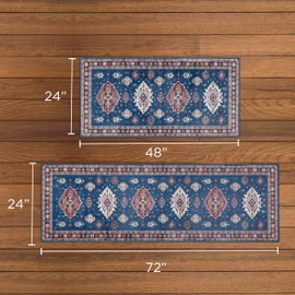 Wyatt & Ash Dream Mink Washable 2-Piece Set Billie Navy/Red Medallion 24"x72" Runner & 24"x48" Accent