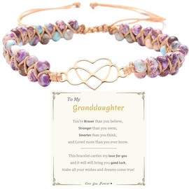 for Granddaughter for You are Always in Mine Beads“ Bracelet, Natural Emperor Jasper Stone Beaded Wrap Bracelet Duoble Layer for Mind Peace,Bracelet for Granddaughter (Gold-You are Brave)