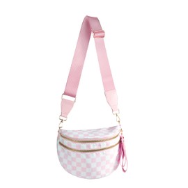 FEIBOON Spacious Checkered Nylon Crossbody Bag Bum Bag Checkered Handbags Wallets for Women (pink)