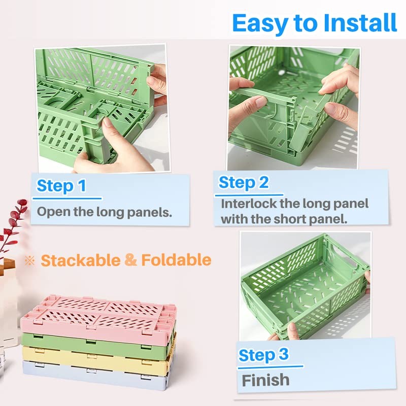 Kalevel Mini Plastic Storage Container Collapsible Crates Foldable Storage Cube