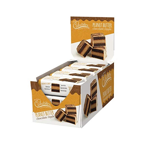 The Original Cakebites by Cookies United, Grab-and-Go Bite-Sized Snack, Peanut Butter Chocolate Ripple, 12 Pack of 3 Cookies