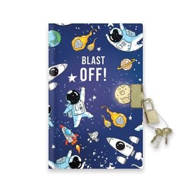 Sixstore A6 Undated Boys Top Secret Diary with Ribbon Divider, Padlock and Key, 15 x 11cm, Kids Notebook for Boys, Spacecraft