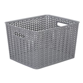 Simplify Decorative Plastic Storage Tote Basket Organizer, Good for Closets, Accessories, Toys, Desks, Floors, Cleaning Products, Sports Equipment’s, Dressers or Counter Tops, Large, Grey