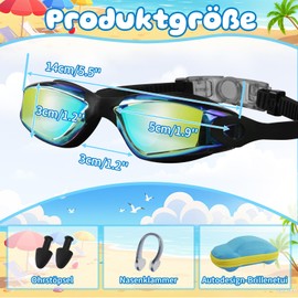 wiipara Schwimmbrille für Kinder Unisex ab 4 Jahre, Taucherbrille mit Nasenschutz und Ohrstöpsel, UV-Schutz | Anti-Leck | Anti-Beschlag | Verbesserter Komfort | Kinderschwimmbrille für Jungen Mädchen